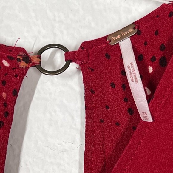 Free People Mini Floral Dress Red Tunic Babydoll Flowy XS - Picture 7 of 10